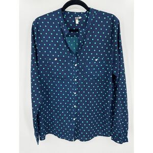 KUT FROM THE KLOTH Blue & Green Polka Dot Long Sleeve Button Down Shirt Size XL